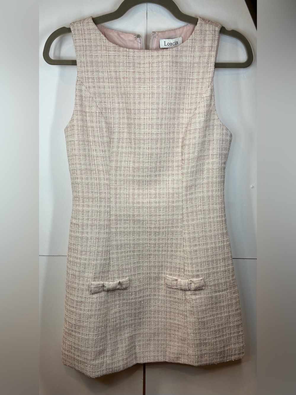 NWT Loucia Pink Textured Tweed Inspired Shift Dress Sleeveless Size Small